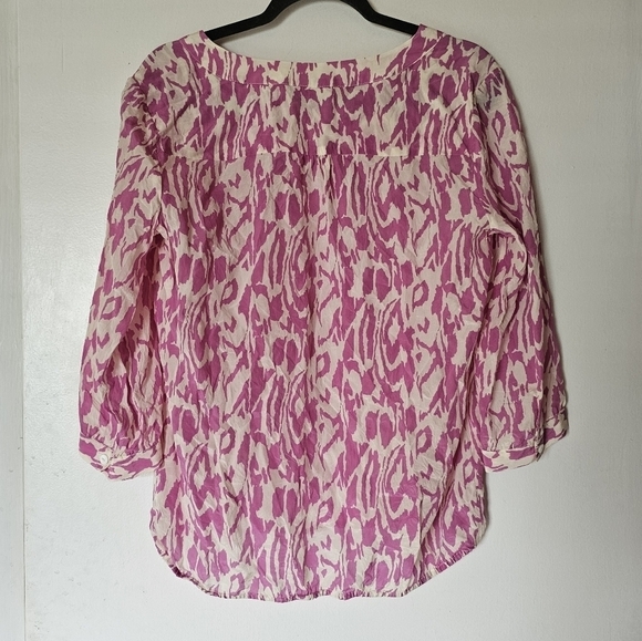 Ellie Kai silk pink loose fit 3/4 sleeves abstract print blouse Size 10 - Picture 2 of 6